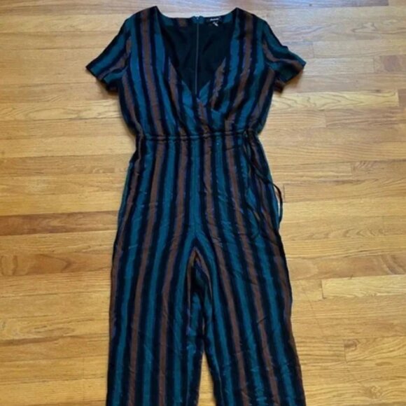 Madewell Kent Short Sleeve Wrap Boho Striped Low V Cut Jumpsuit A7 - Picture 4 of 4